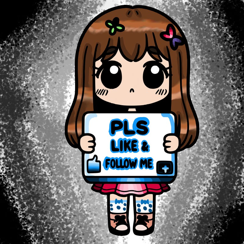 girl holding a sign that says pls like and follow me