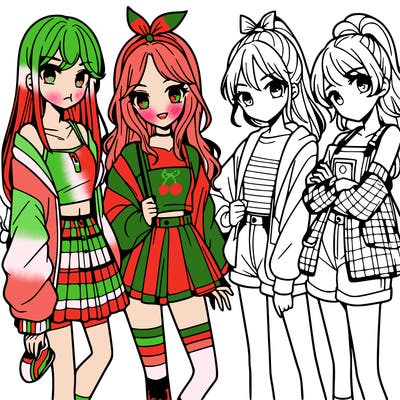 teen manga girls group of 4