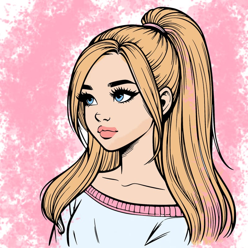 realistic girl with a high ponytail