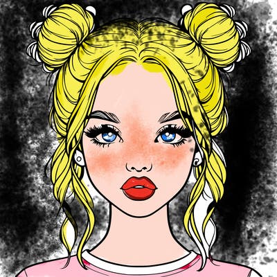 realistic girl with two buns in hair and lips