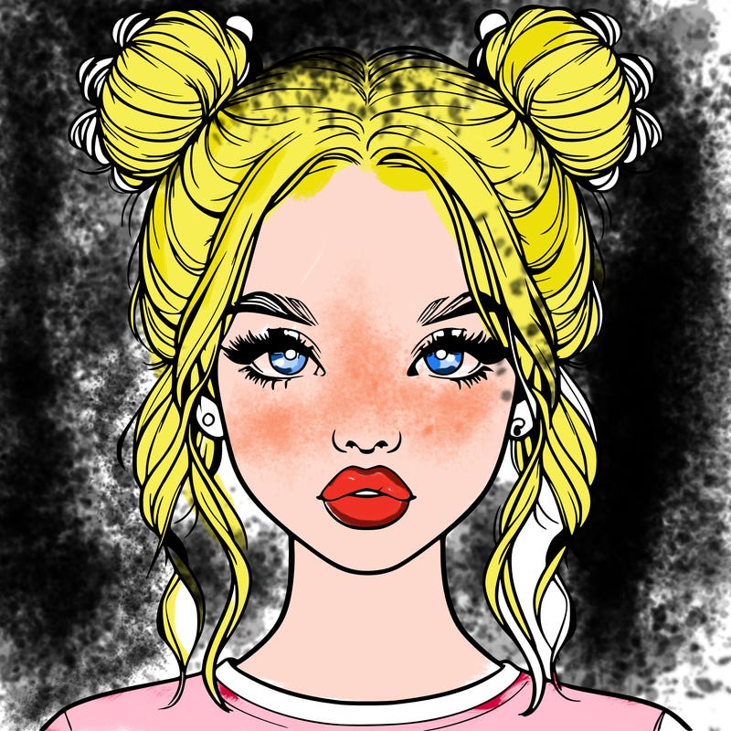 realistic girl with two buns in hair and lips