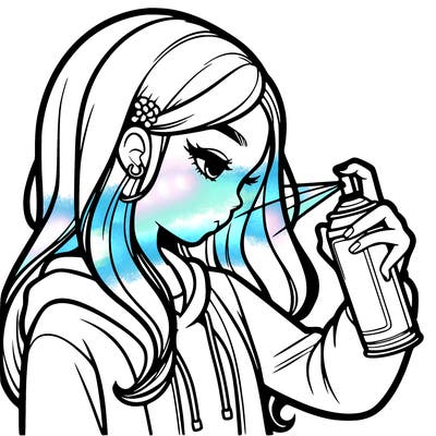 a realistic girl spray painting