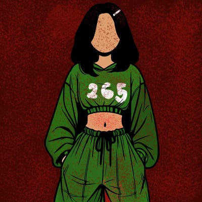 realistic girl faceless with baggy pants and a crop top