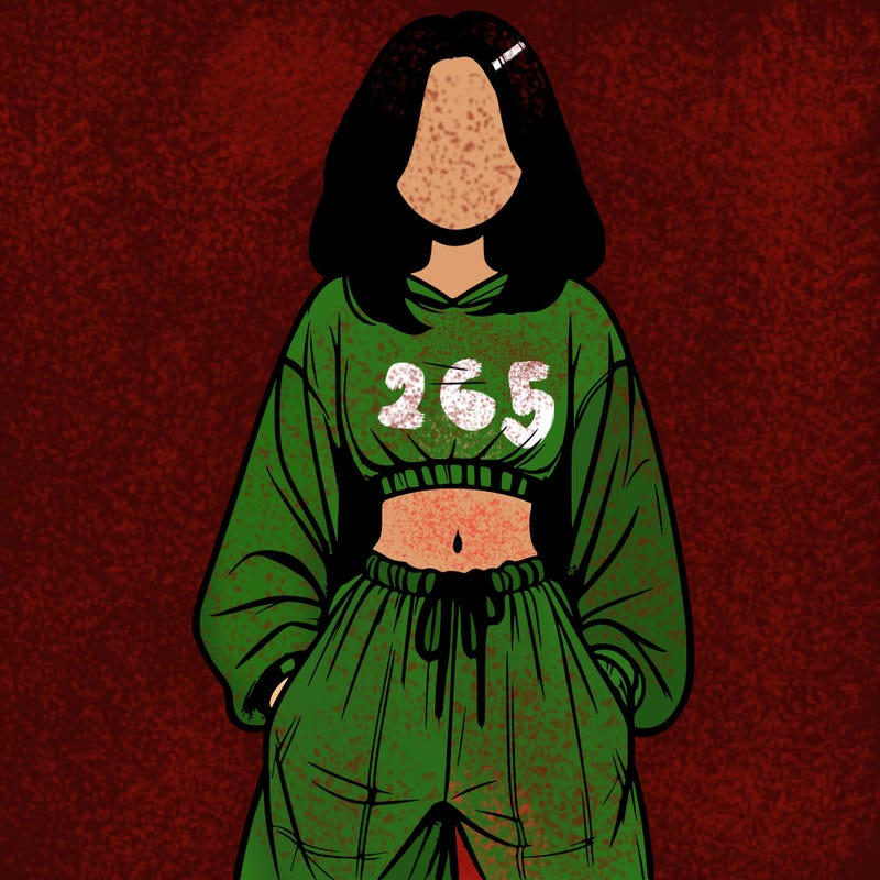 realistic girl faceless with baggy pants and a crop top