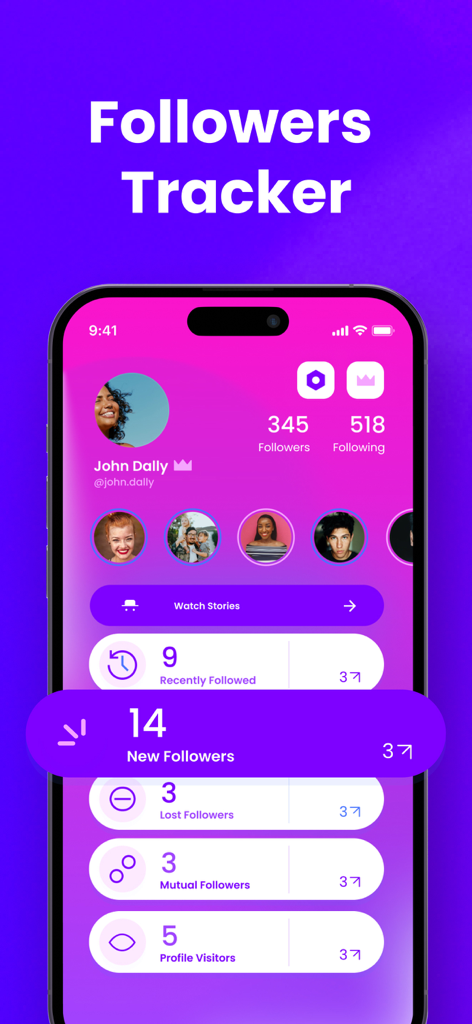 The Followers Unfollow Tracker - The Followers Unfollow Tracker app interface showing follower growth statistics and account analytics.