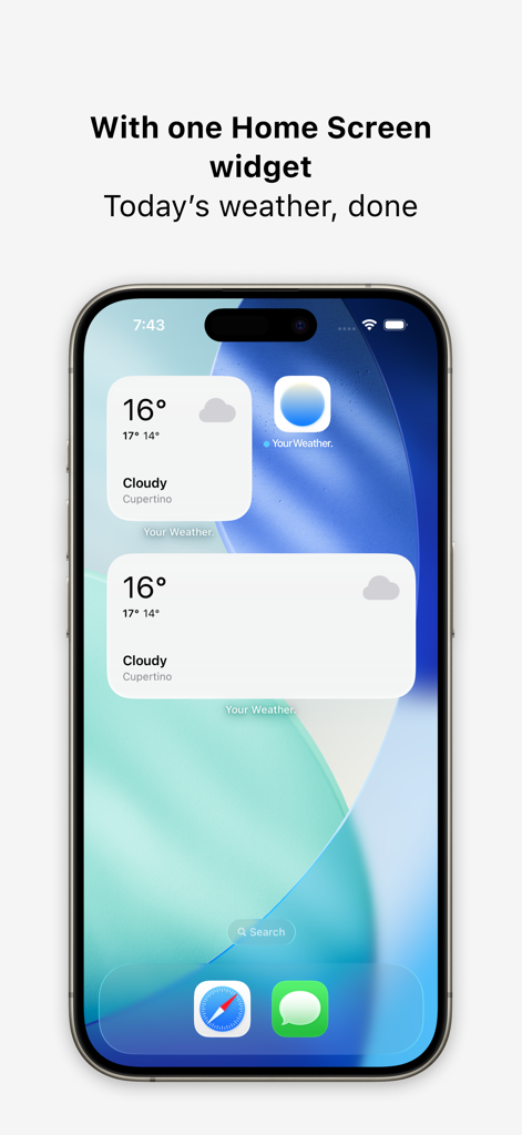 Your Weather. - iPhone Startbildschirm mit minimalistischen Wetter-Widgets für die Your Weather-App