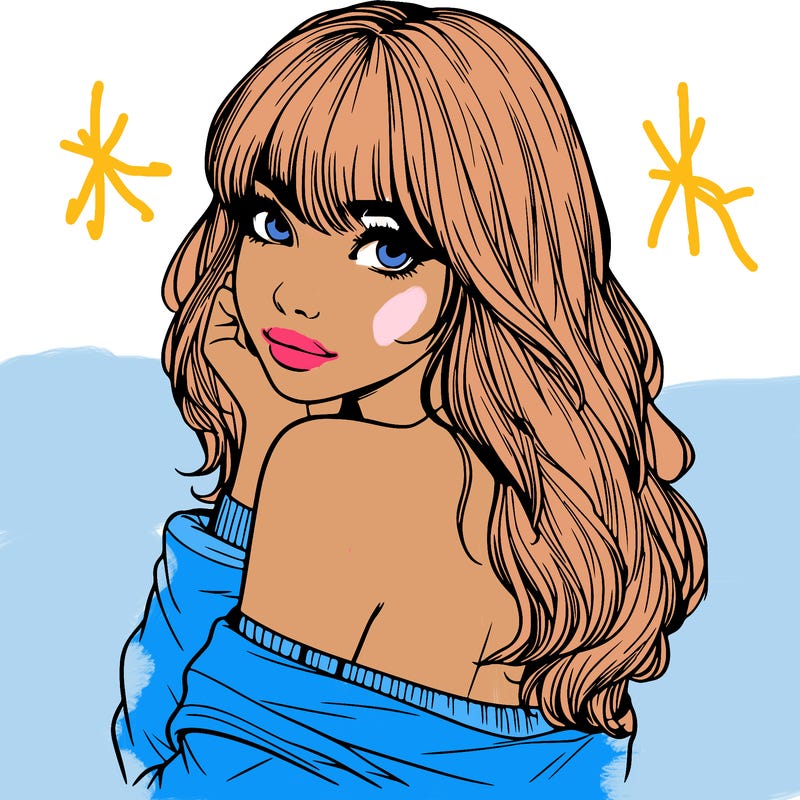 realistic girl with bangs looking over her shoulder