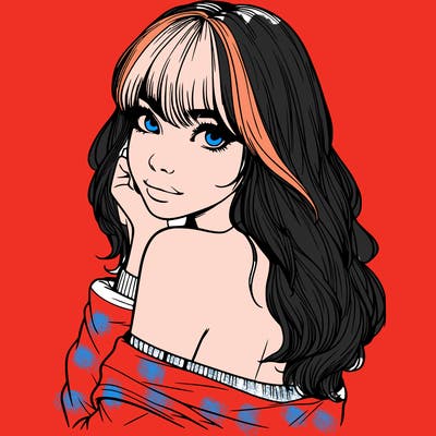 realistic girl with bangs looking over her shoulder