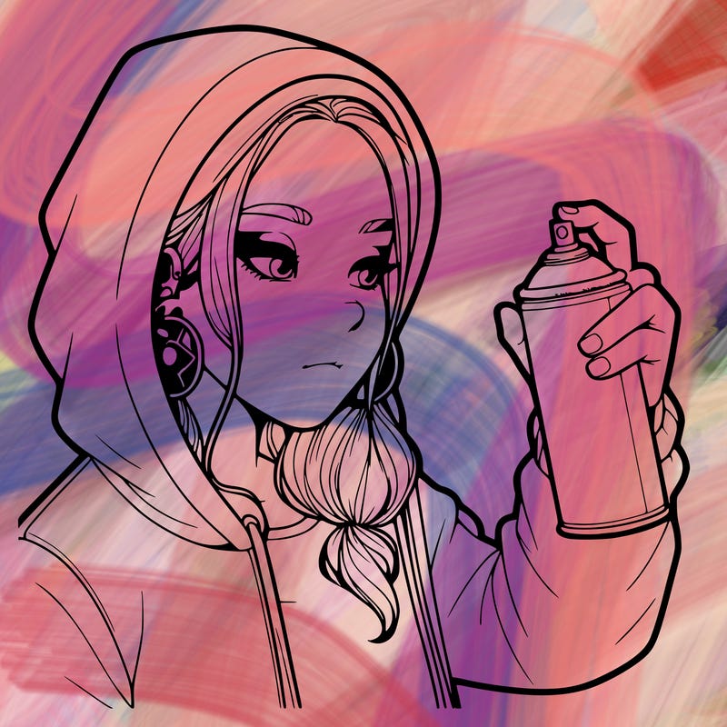 a realistic girl, spray painting