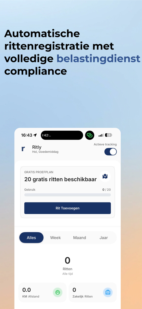 Ritly mobile app interface for automatic mileage tracking and tax compliance