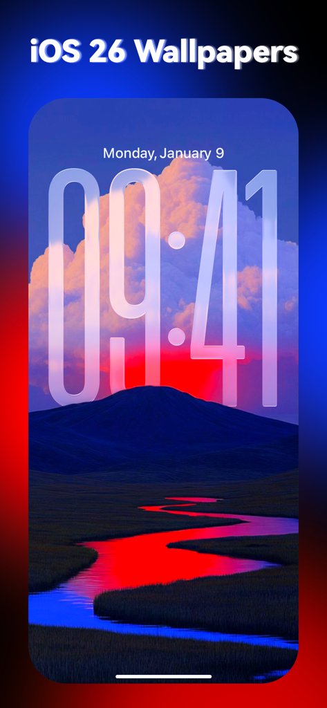 ThemeKit: Widget & Icon Themes - Aesthetic iPhone lock screen with mountain landscape wallpaper and depth effect clock