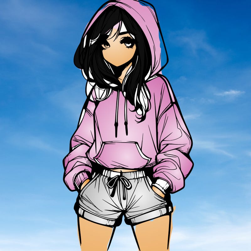 realistic girl in shorts and hoodie