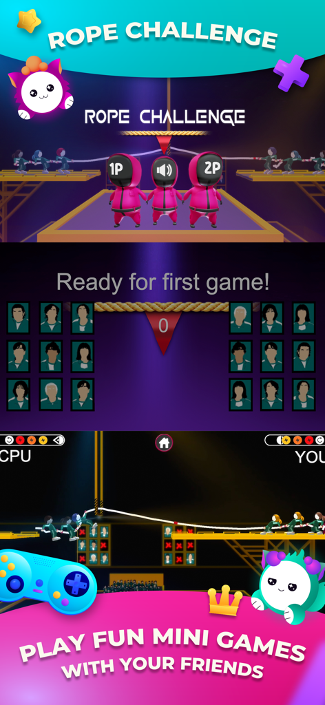 Multiplayer Games 2 Players ++ - Captura de pantalla de un minijuego multijugador de desafío de cuerda, soga de tirar para dos jugadores