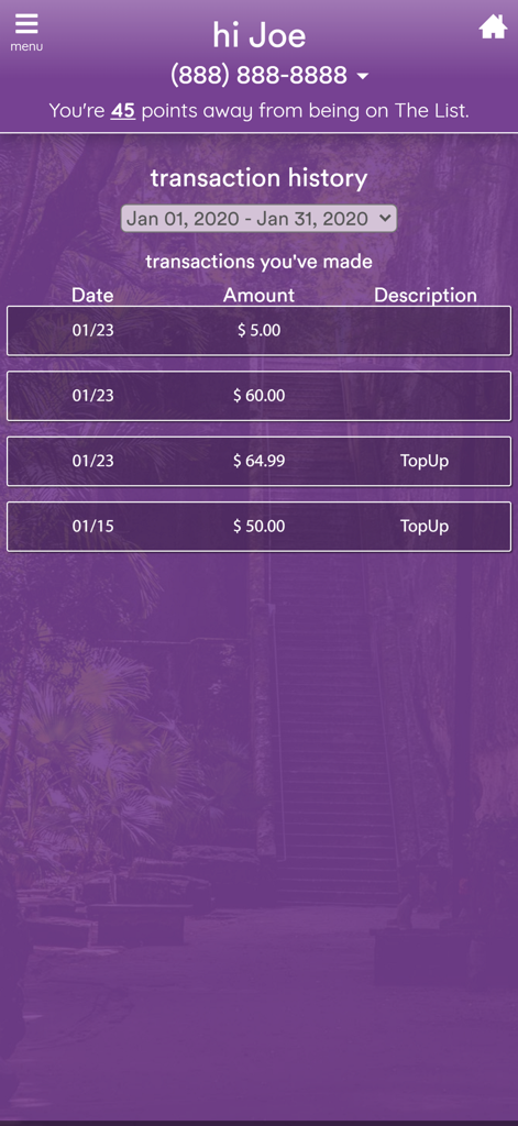 MyALIV app transaction history screen displaying recent top ups and account billing details