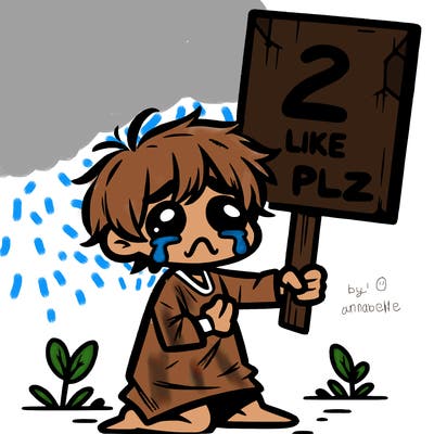 small poor toddler crying with sign that says 2 like plz