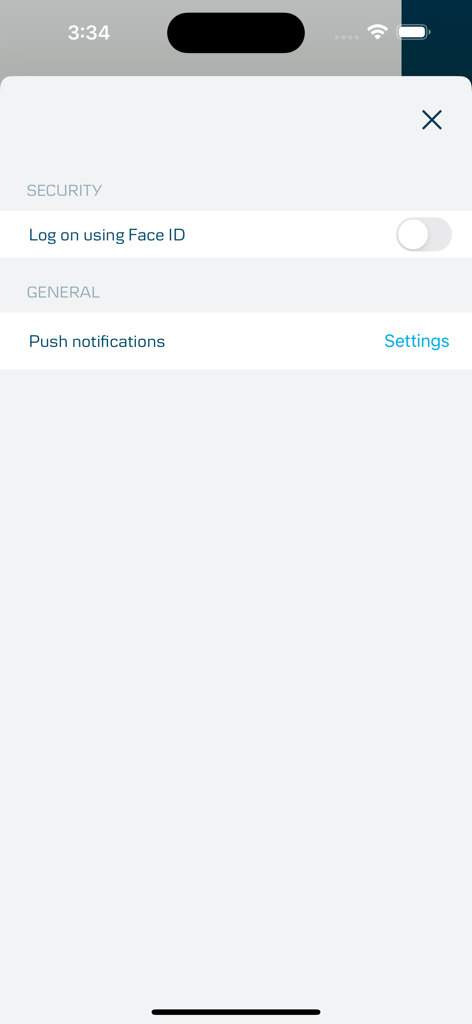 Danske ID - Danske Bank - Settings screen of the Danske ID app displaying Face ID security and push notification options