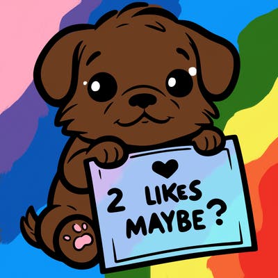 a puppy holding a sign that says 2 likes maybe?