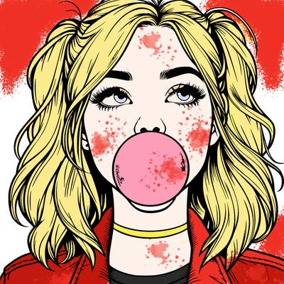 realististic girl blowing bubble -gum