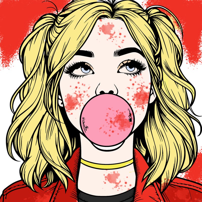 realististic girl blowing bubble -gum