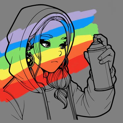 a realistic girl, spray painting