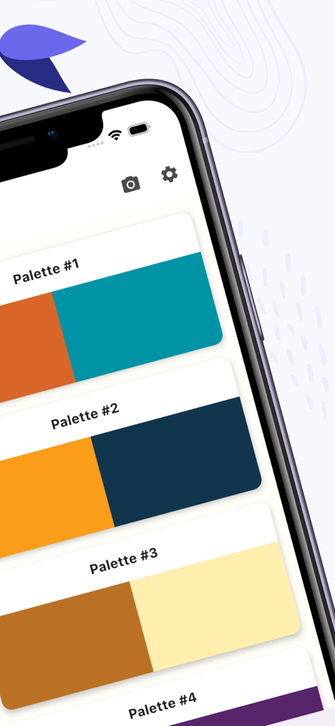WS Colors - WS Colors app interface featuring a list of curated harmonious color palettes.