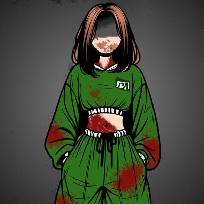 realistic girl faceless with baggy pants and a crop top