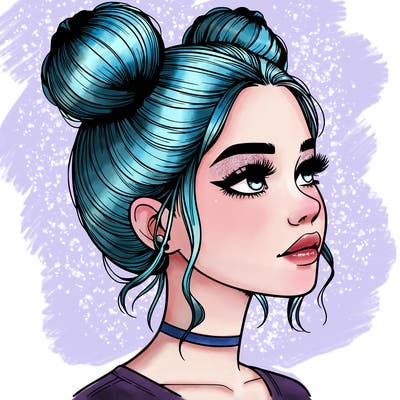 realistic girl with buns on the top of her head
