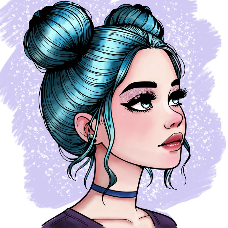 realistic girl with buns on the top of her head