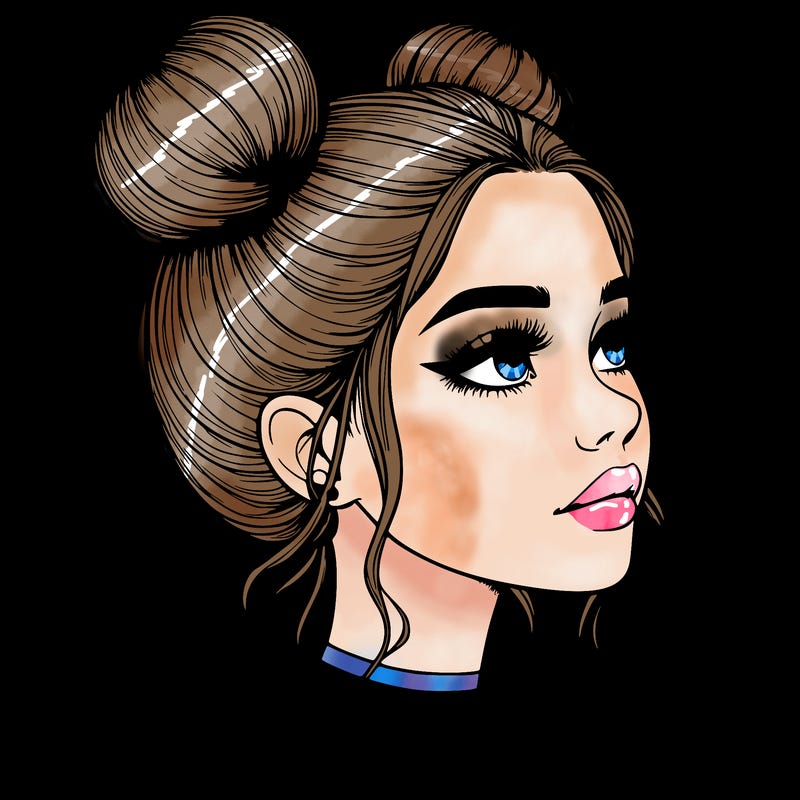 realistic girl with buns on the top of her head