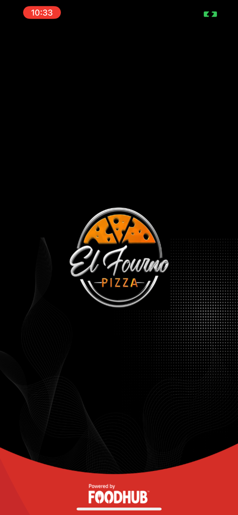 El Fourno Pizza - Splash screen for the El Fourno Pizza mobile app featuring its logo and Foodhub branding.