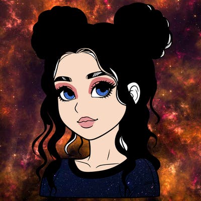 realistic girl with two buns in her hair