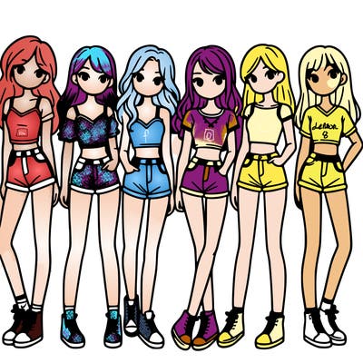 a group of girls wearing crop tops and shorts