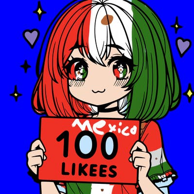 anima girl holding a 100 likes sign in her hand