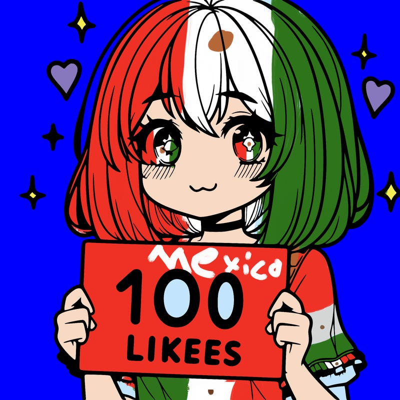 anima girl holding a 100 likes sign in her hand