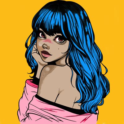 realistic girl with bangs looking over her shoulder