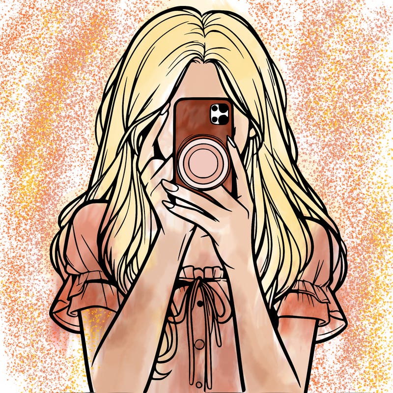 a realistic girl holding her phone taking pictures