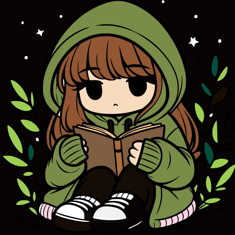 girl in oversized hoodie reading a book