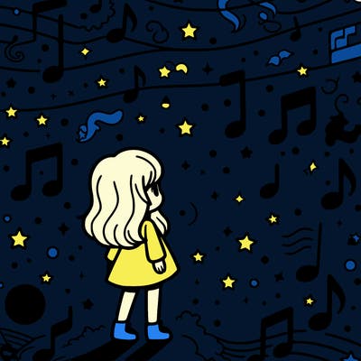 i want something to go with me song chasing shadows and there needs to be music symbols and shadows everywhere and then a girl by herself and you can see the stars