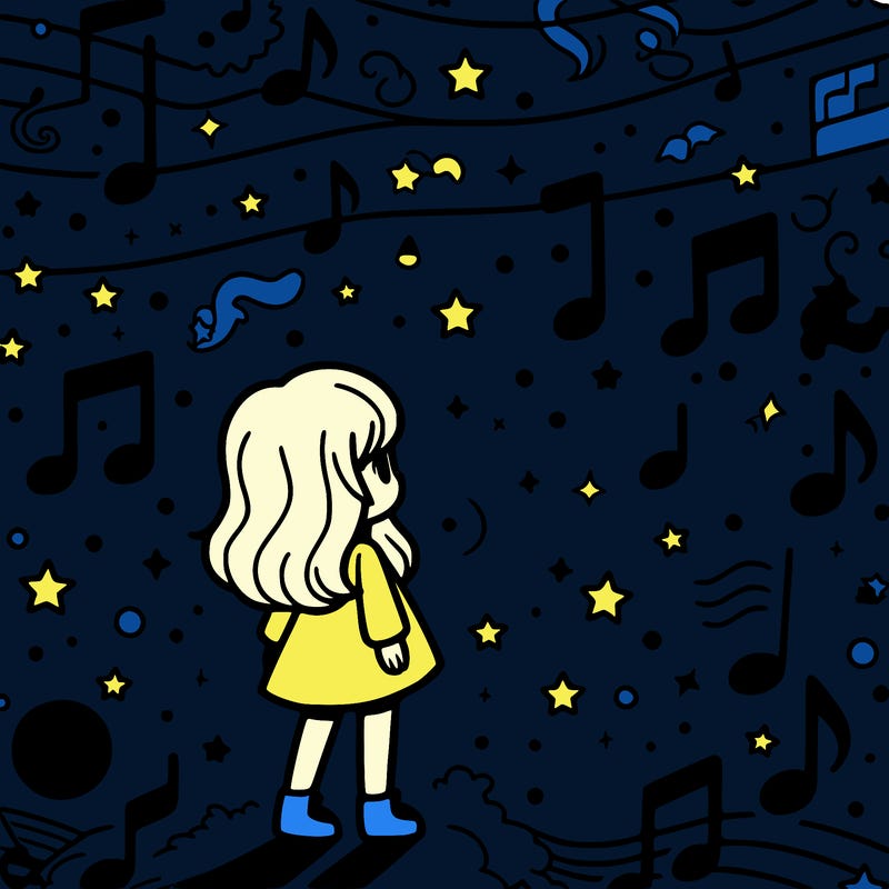 i want something to go with me song chasing shadows and there needs to be music symbols and shadows everywhere and then a girl by herself and you can see the stars