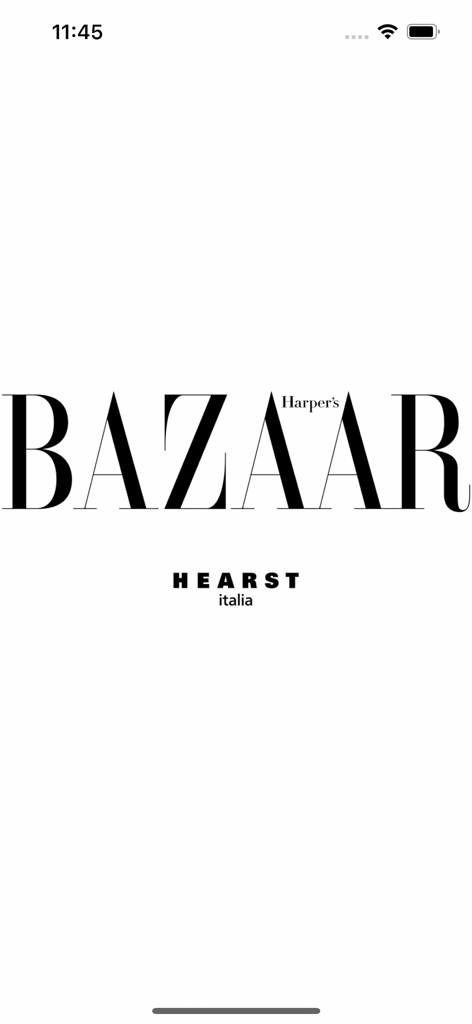 Logo de la revista Harper's Bazaar Italia en una pantalla de bienvenida blanca con la marca Hearst Italia