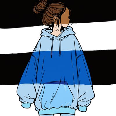 realistic girl with a oversized sweatshirt on and a bun