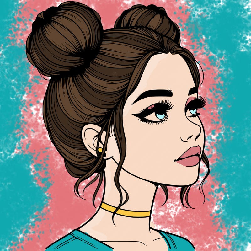 realistic girl with buns on the top of her head