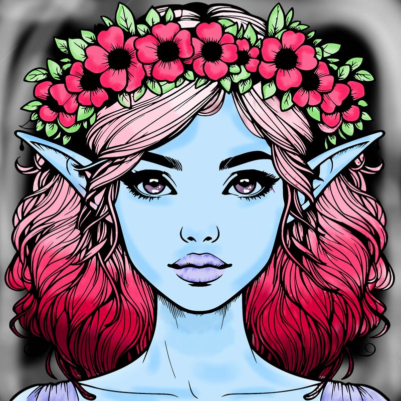 realistic female elf with flower crown