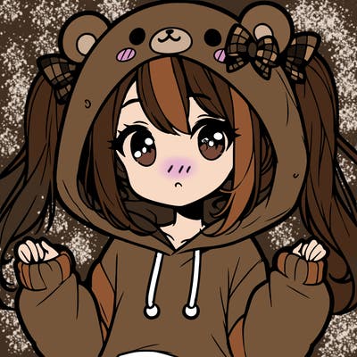 cute anime girl with ponytails and a cute bear hoodie