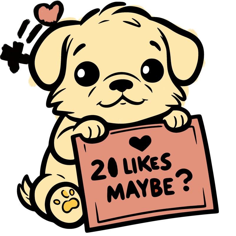 a puppy holding a sign that says 2 likes maybe?