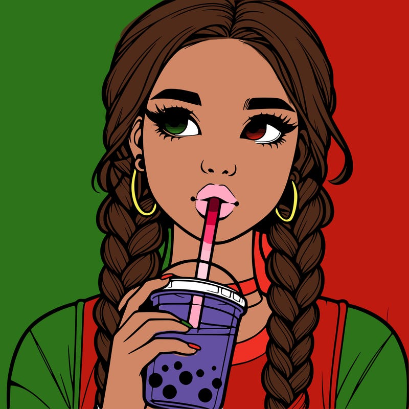 realistic girl with braided hair drinking boba
