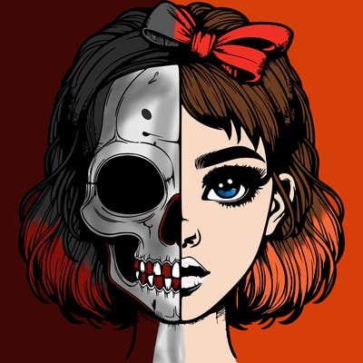 realistic girl with half skull mask