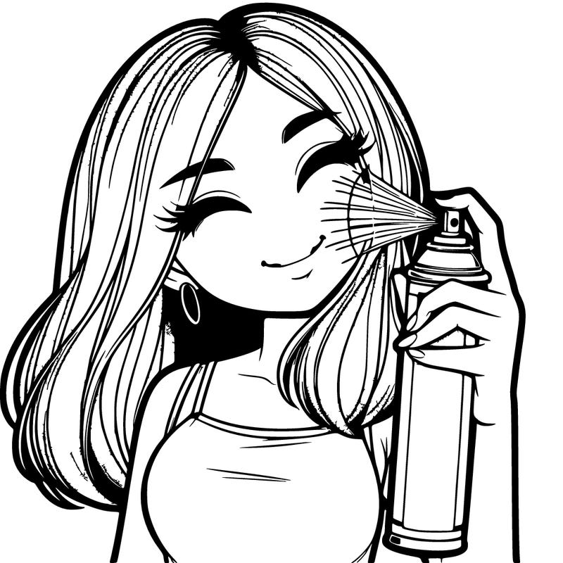 realistic girl spraying paint at her face