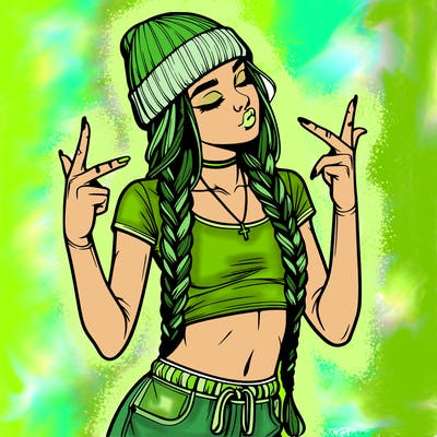 realistic teenage girl with braids and a beanie and crop top doing 🫶🏼