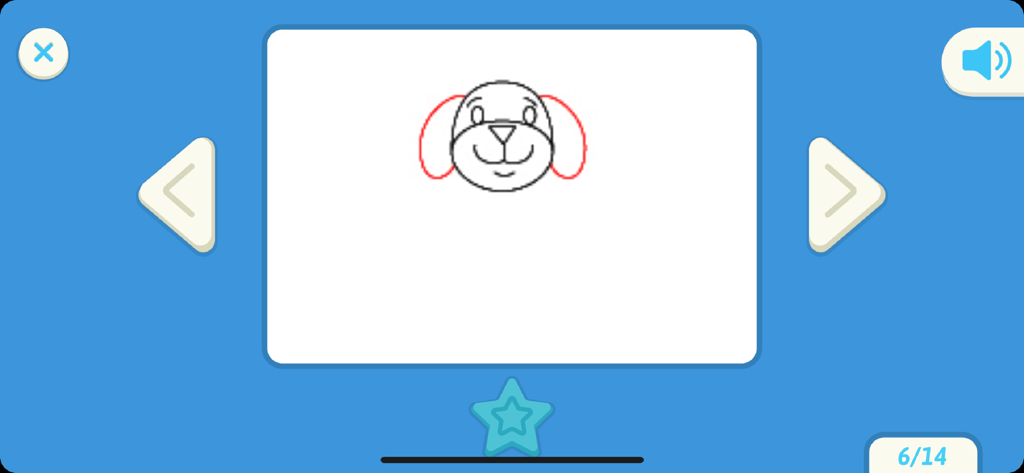 A step-by-step drawing tutorial of a dog's face in the smART sketcher projector app